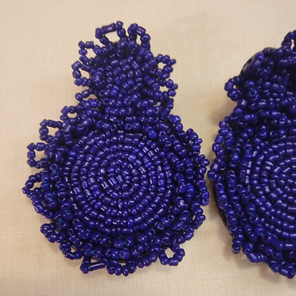 Purple Seed Bead Flower Earrings - Picture 4 of 6